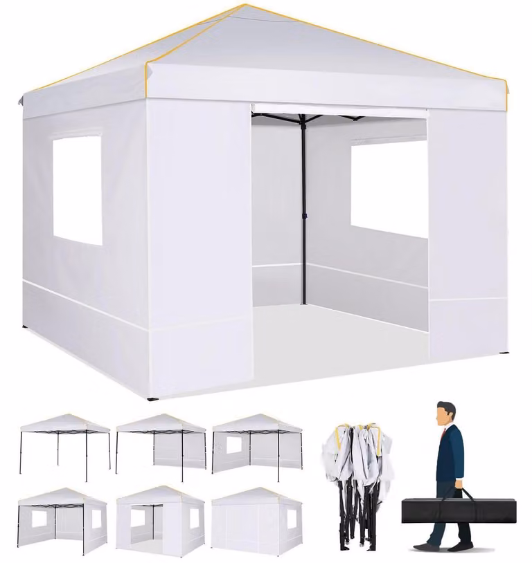Tenda da campeggio 3x3 m con 4 pareti laterali, bianca, impermeabile, protezione UV 50+, struttura in acciaio, altezza regolabile 200-226cm