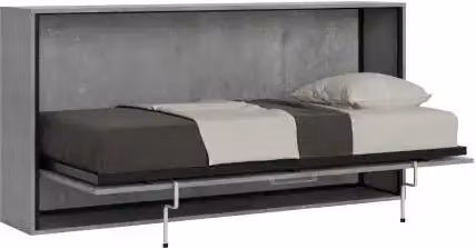 Letto singolo a scomparsa Kando Kivio colore grigio con finitura cemento e dettagli in faggio – 1