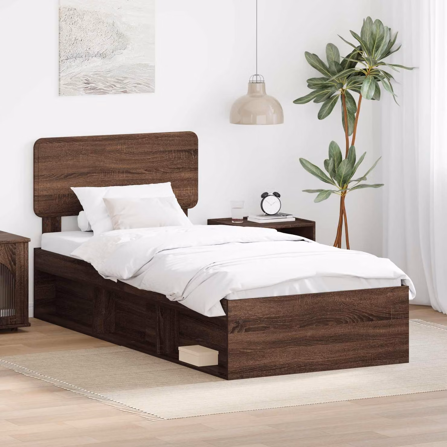 Struttura del letto moderna vidaXL in pino massello e legno, colore marrone, L 100 x P 200 cm