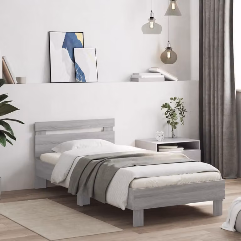 vidaXL Giroletto con Testiera in Legno Multistrato Grigio Sonoma L: 190 cm, P: 75 cm