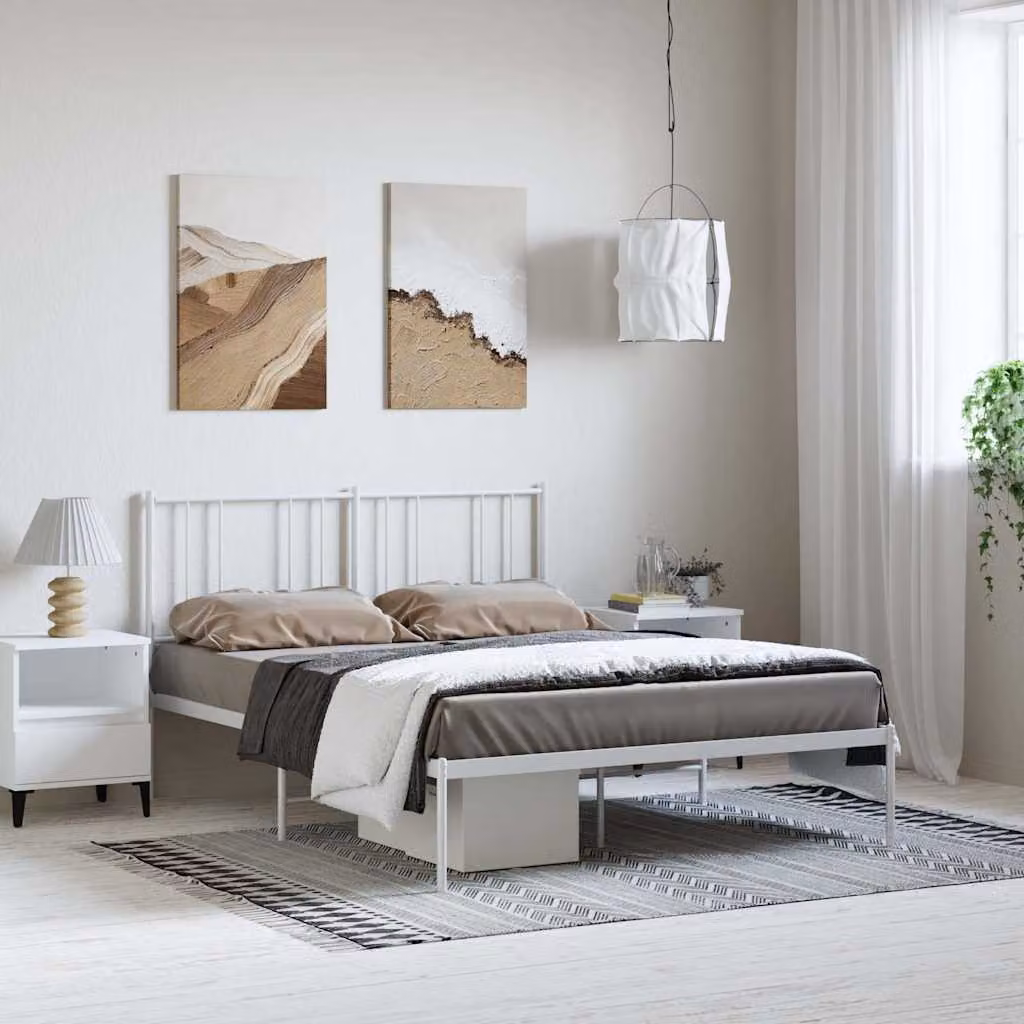 vidaXL Giroletto con Testiera in Metallo Bianco L/P/H: 200 x 150 x 90 cm