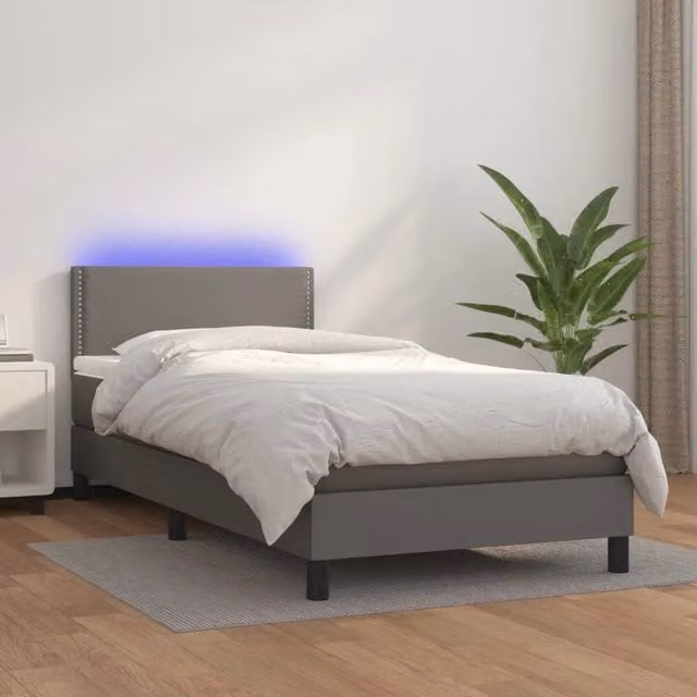 Letto con Giroletto a Molle, Materasso Ibrido e LED vidaXL, Similpelle Grigio, L/P: 100 x 200 cm – 1
