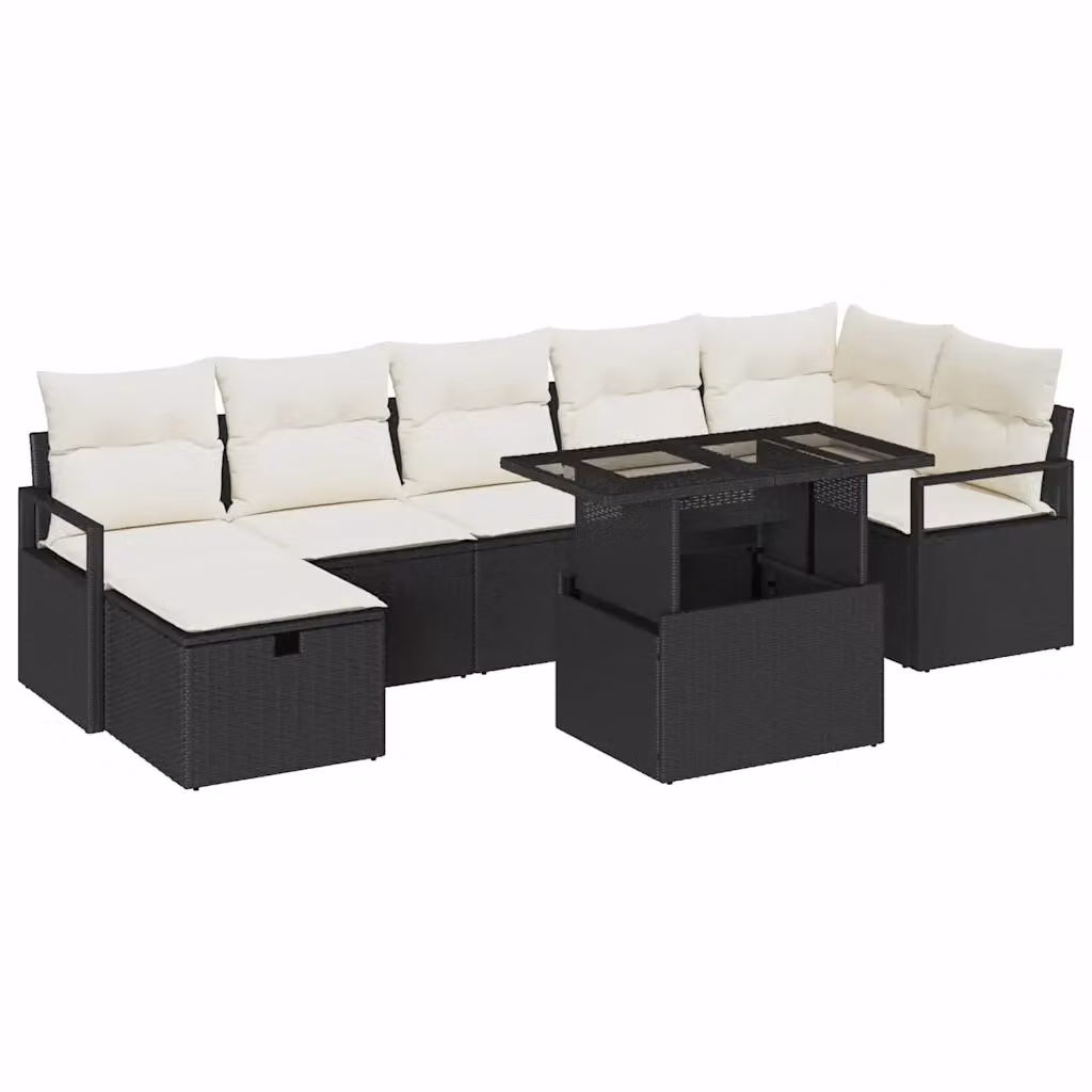 Set Divano da Giardino vidaXL in Polyrattan Nero con Cuscini e Tavolino da Esterno 8 Pezzi – 2