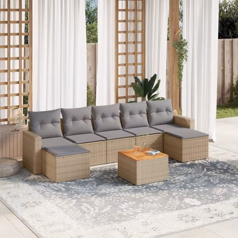 Maison Exclusive - Set Divano da Giardino 8 pz con Cuscini Beige Misto Polyrattan