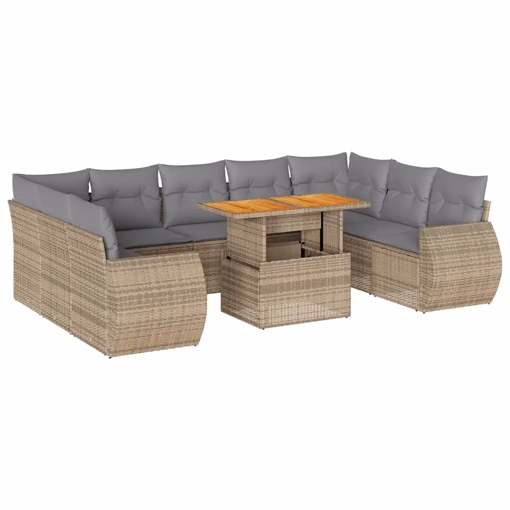 Set Divano da Giardino a L vidaXL in Polyrattan con Cuscini Beige e Tavolino da Esterno – 2