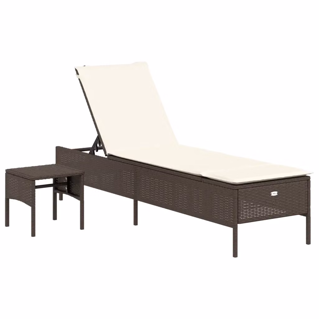 Lettino prendisole vidaXL in polyrattan marrone con cuscino impermeabile e tavolino laterale – 2