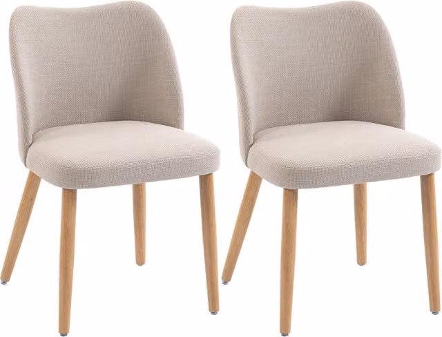 Set di 2 sedie da pranzo Xylo imbottite in tessuto effetto lino color beige con schienale curvo e gambe in legno