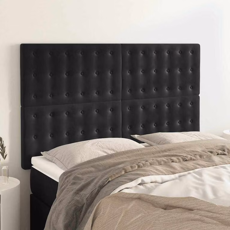 Testiera per letto vidaXL in velluto nero con pannello imbottito L: 144 cm, P: 5 cm, H: 118/128 cm