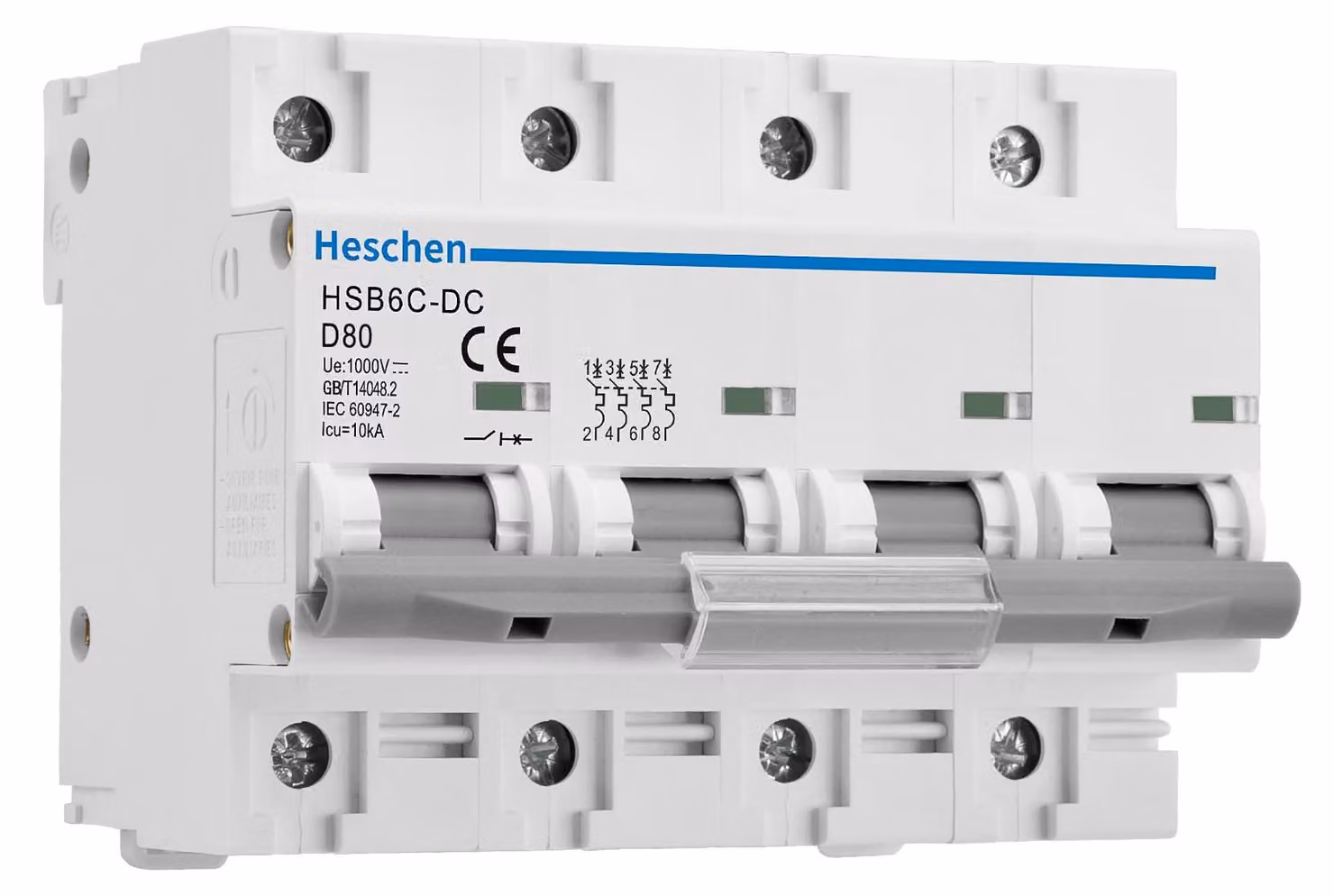 Interruttore automatico CC 4P 80A, tipo D, per applicazioni solari, tensione massima 1000V CC