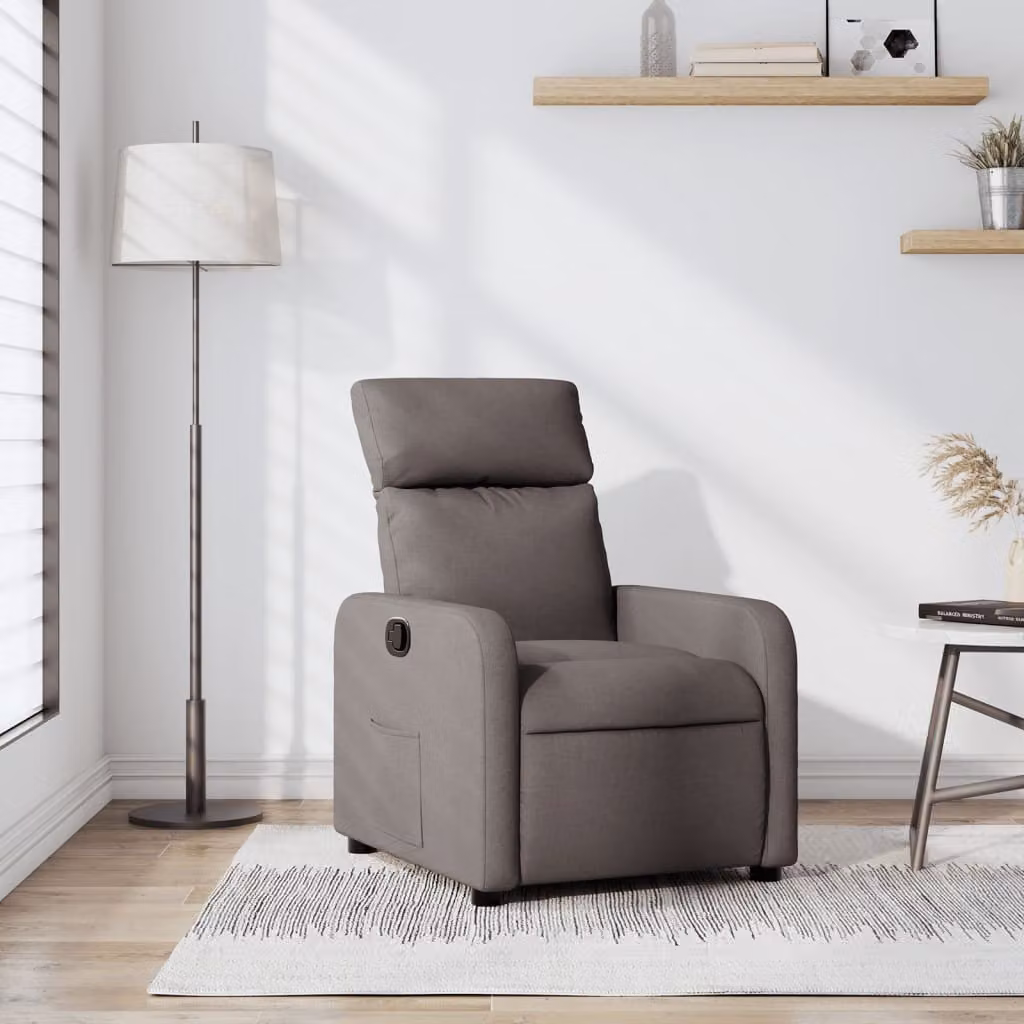 vidaXL Poltrona Reclinabile Relax in Tessuto con Braccioli, Colore Beige/Grigio, L/P/H: 89,5 x 66,0 x 95,5 cm