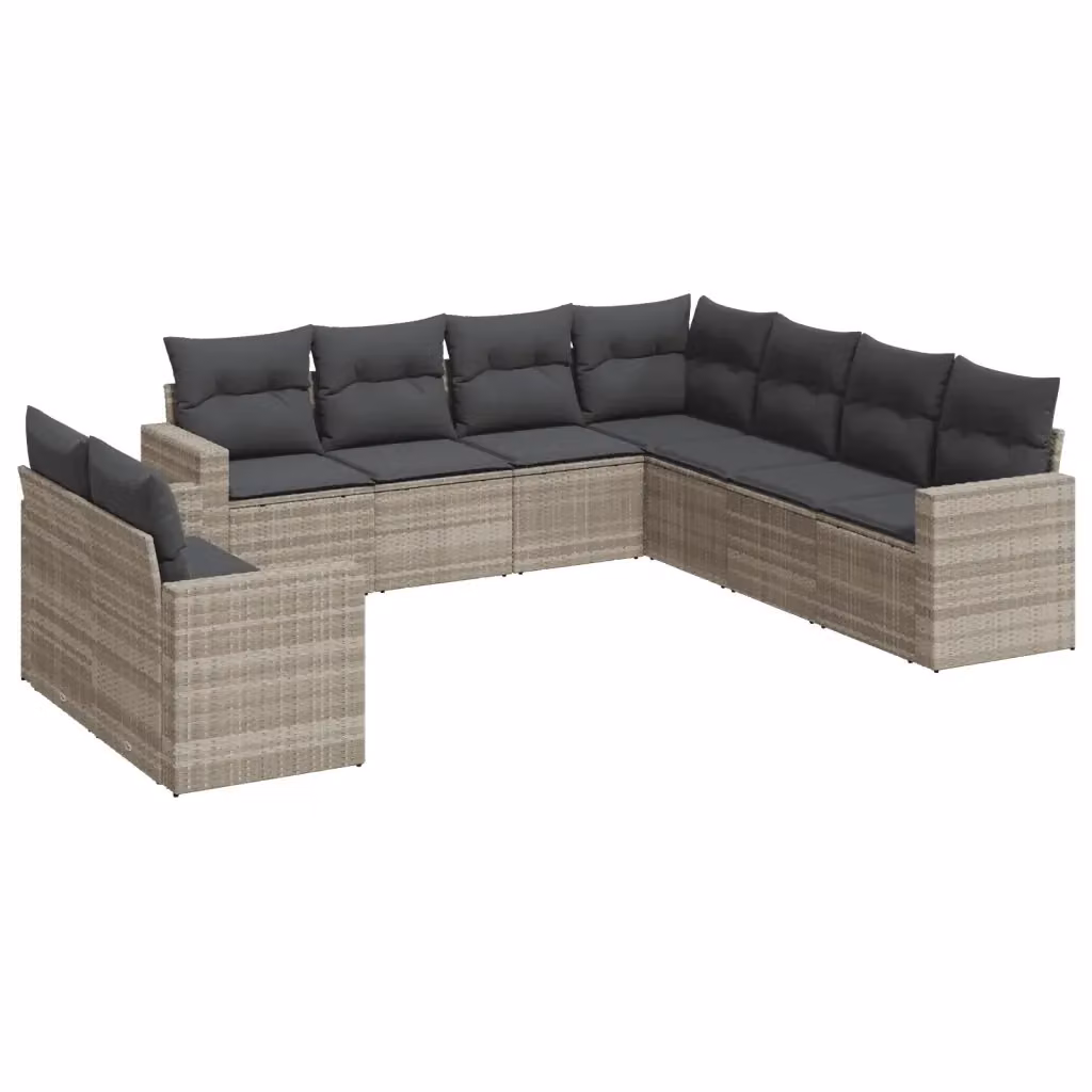 vidaXL Set Divano da Giardino a L in Polyrattan Grigio con 9 Cuscini Imbottiti e Rivestimenti Rimovibili – 2