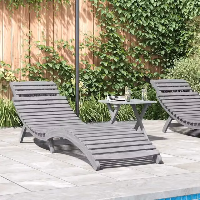Lettino prendisole vidaXL in legno di acacia grigio L: 184 cm, P: 55 cm, H: 64 cm – 1