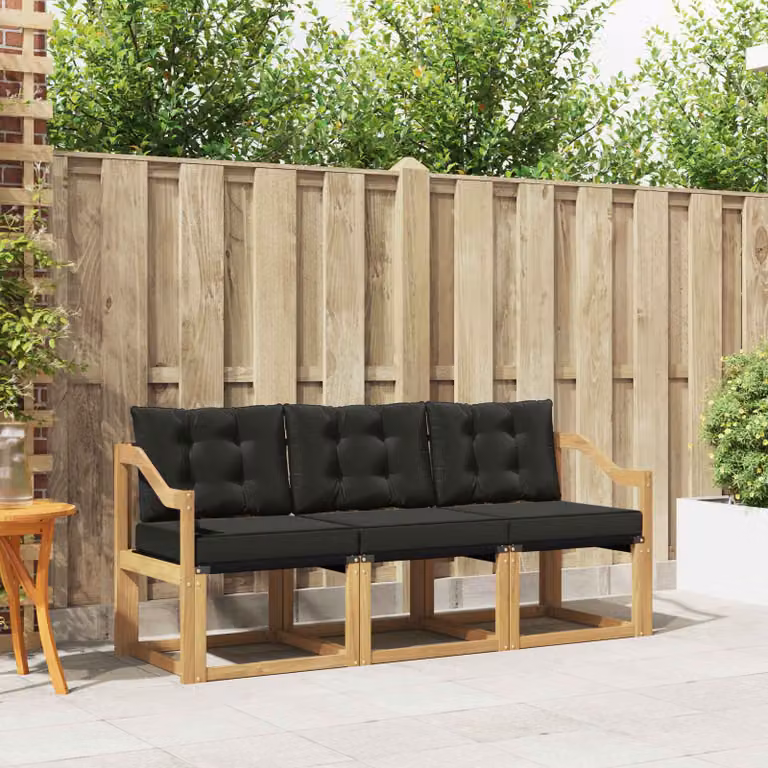 Set di divani da esterno moderno vidaXL in legno di acacia e textilene, bianco e nero, con cuscini inclusi