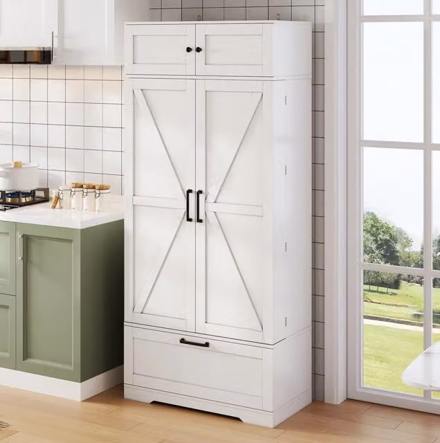 Armadio cucina indipendente 80×40×180 cm con scaffali regolabili, cassetti e portabottiglie in stile industriale