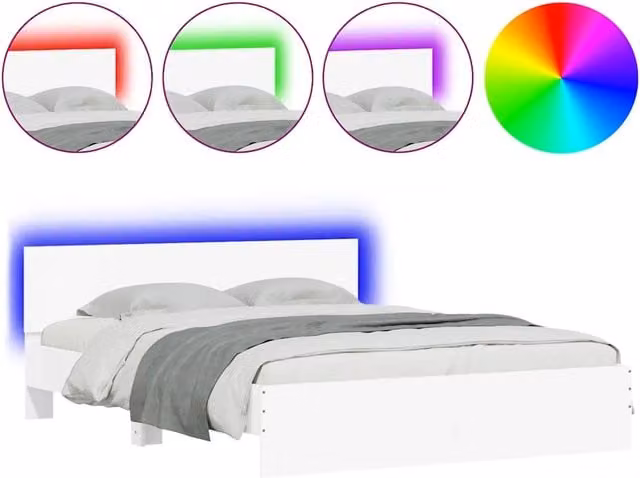 Letto matrimoniale | Letto per adulti | Giroletto con Testiera e LED Bianco 150x200 cm