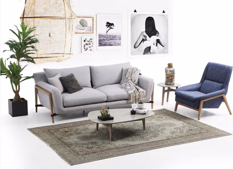 Sofagarnitur 4 Sitzer Sessel Viersitzer Stoff Sofas Modern Design Grau