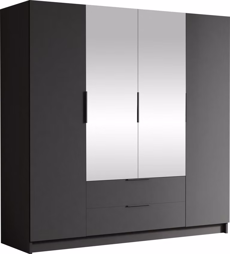 MIRJAN24 Armadio Sofia II 200, camera da letto, con specchio, armadio a battente, con asta appendiabiti, moderno, armadio, maniglie in metallo (colore: nero + nero)