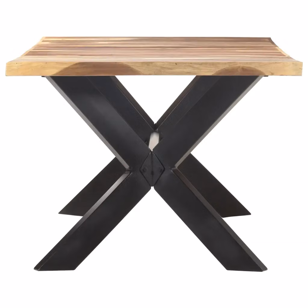 Tavolo da pranzo rettangolare in legno di acacia e rubberwood marrone con struttura a X stile industrial vidaXL L: 100 cm, P: 200 cm, H: 75 cm – 2