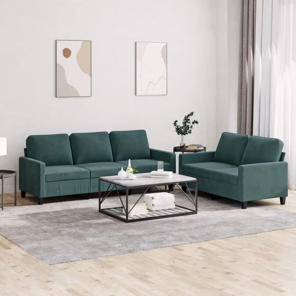 Maison Exclusive - Set divano a 2 posti con cuscini in velluto verde scuro