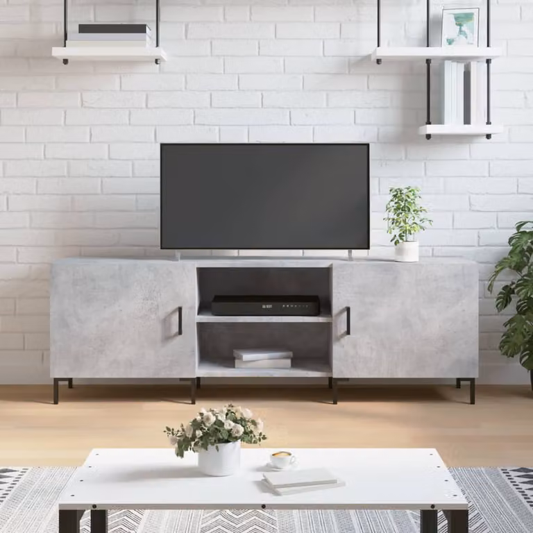 vidaXL Mobile Porta TV Moderno in Legno e Metallo, Grigio Cemento, L 150 x P 30 x H 50 cm