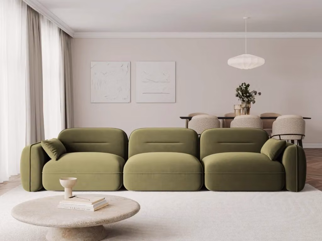 Divano modulare Sydney Cosmopolitan Design a 4 posti in velluto verde L: 320 cm, P: 109 cm, H: 70 cm – 2