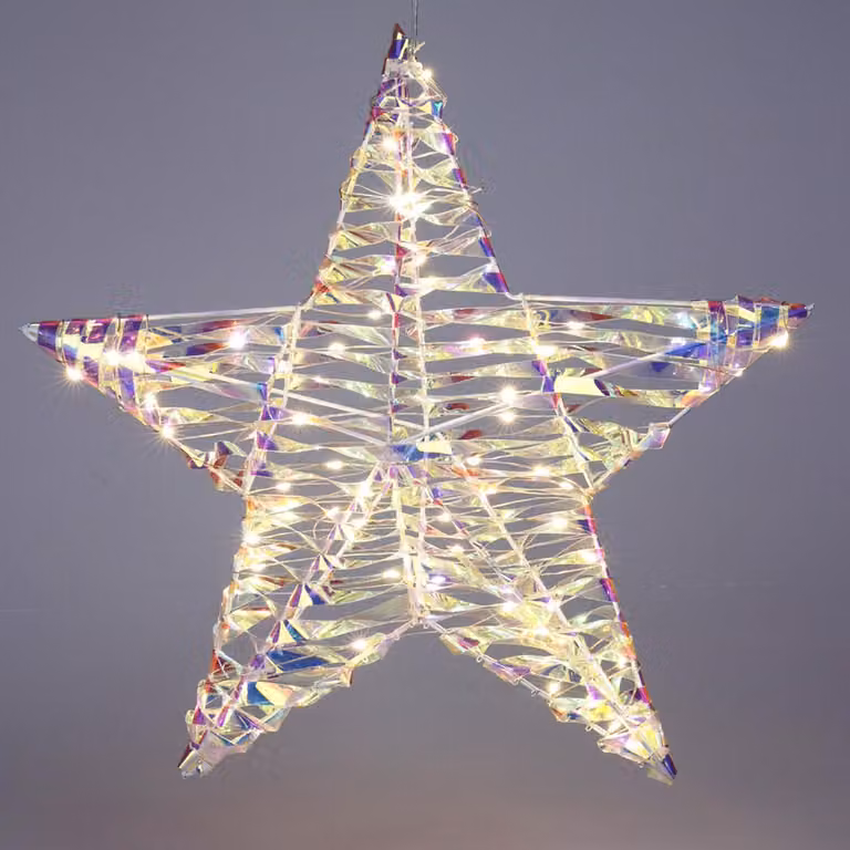 LED metallo appeso stella porta stella bianco caldo DIA 30cm batteria interna