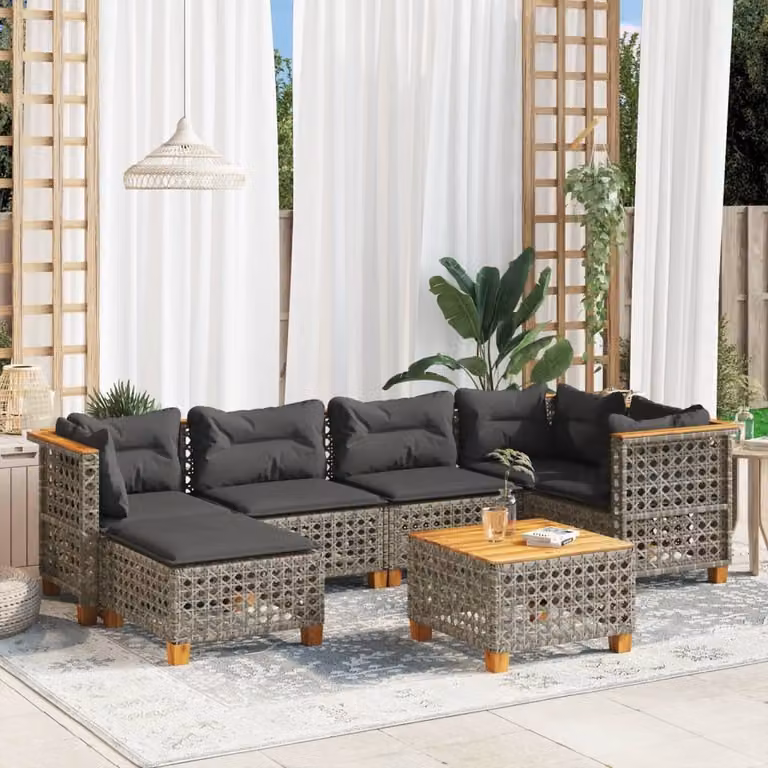 Maison Exclusive - Set da giardino 7 pezzi con cuscini in polyrattan grigio