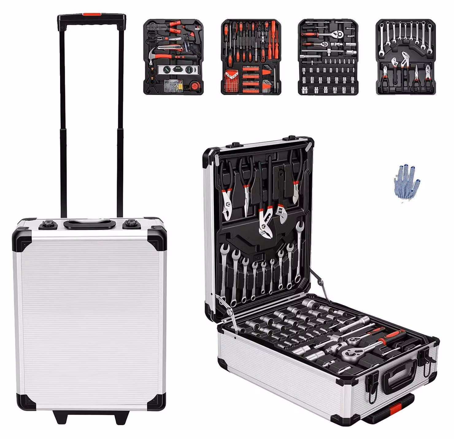 Set di attrezzi, kit completo di 799 pezzi, design portatile con rotelle, 799 pezzi
