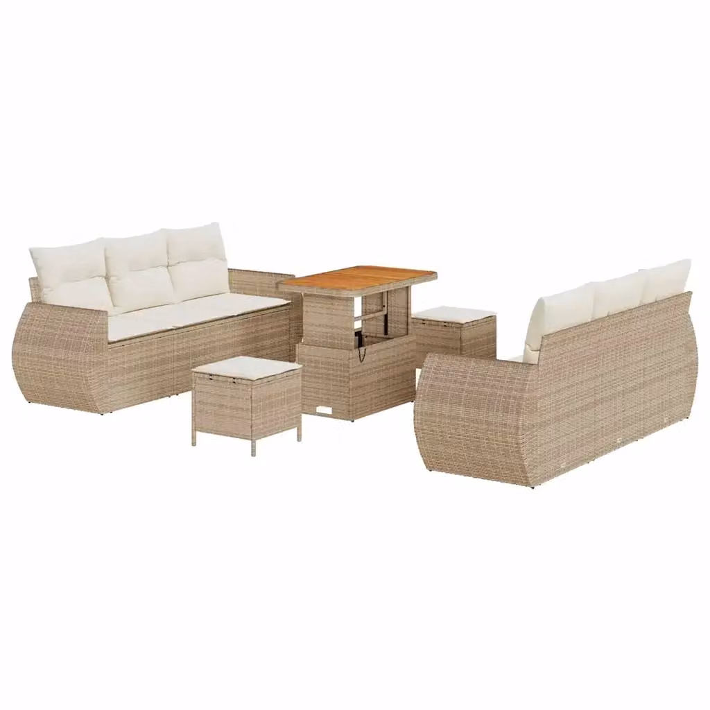 Set Divano da Giardino vidaXL 9 Pezzi Beige con Tavolino e Pouf in Polyrattan e Acciaio – 2