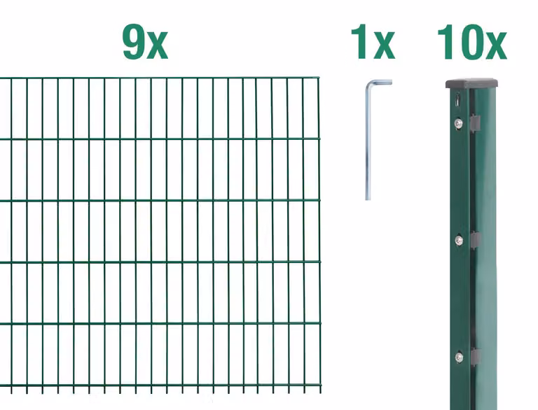 Alberts 674984 Staccionata doppia come set completo da 20 pezzi, plastificata, verde, altezza 83 cm, lunghezza 22,5 m