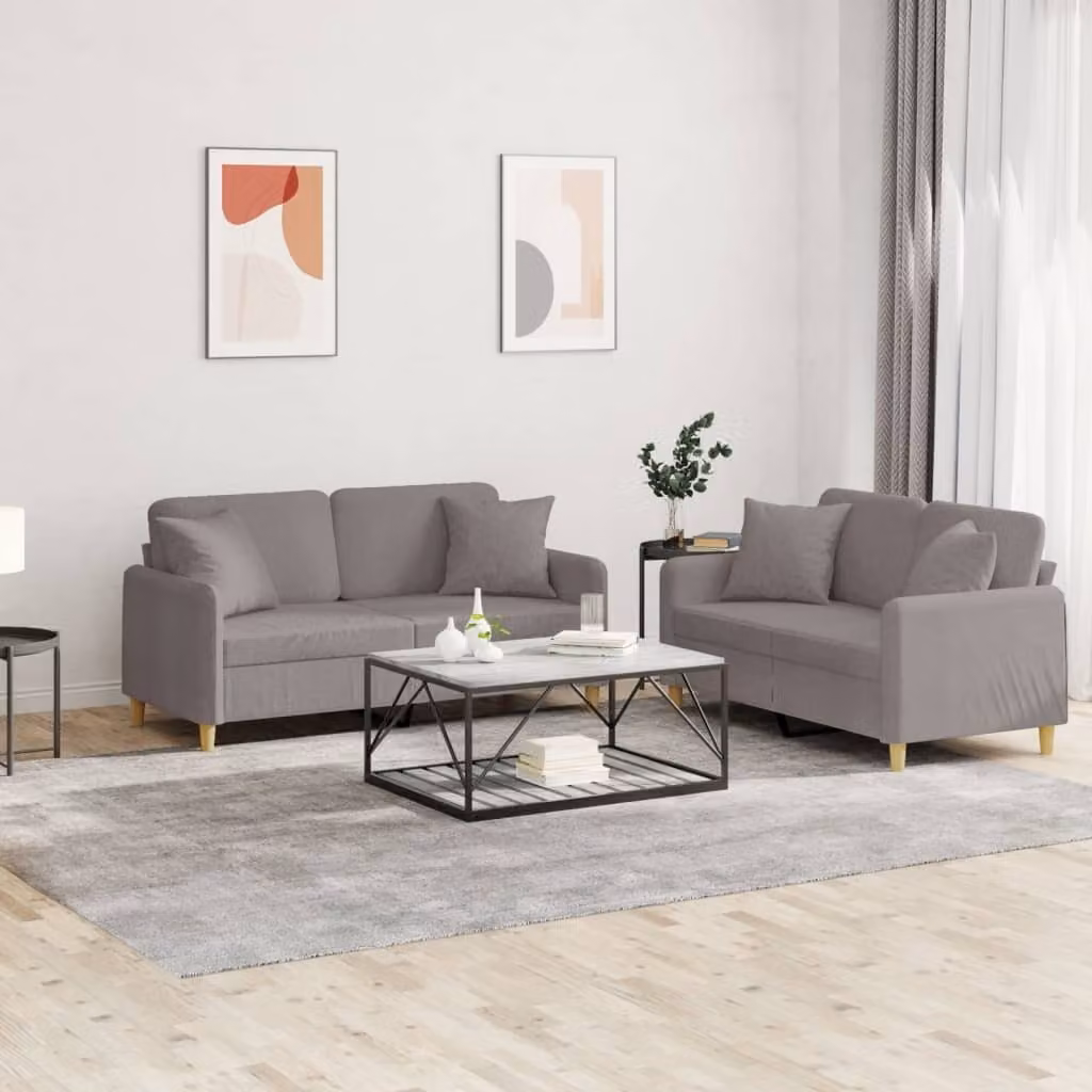 Maison Exclusive - Set divano a 2 posti con cuscini in tessuto color taupe