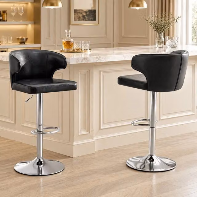Set 2 sgabelli da bar ULEVR regolabili 85-110 cm, girevoli 360¡ã, con schienale e poggiapiedi, PU nero