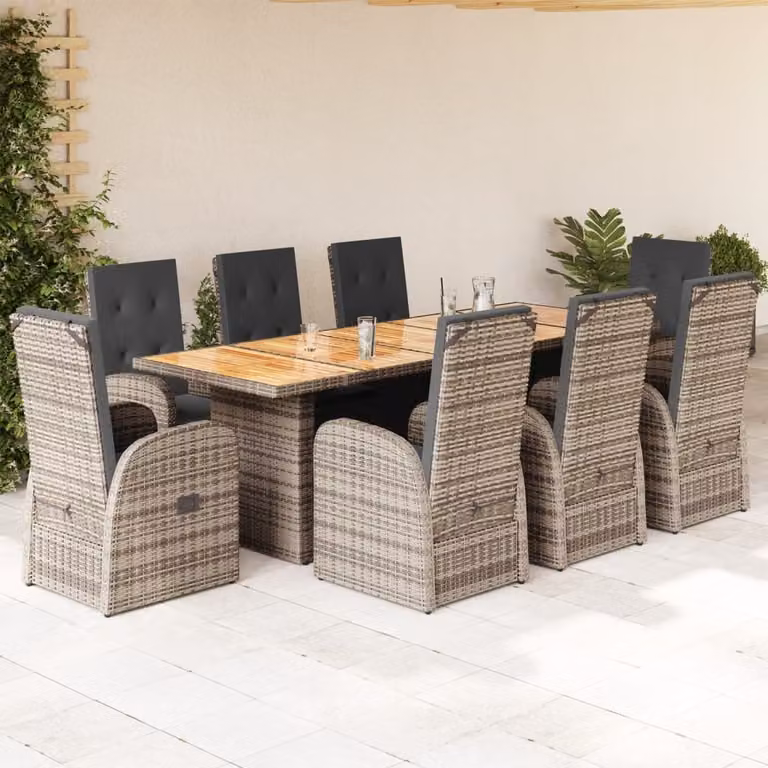 Maison Exclusive - Set da pranzo da giardino 9 pezzi con cuscini in polyrattan grigio
