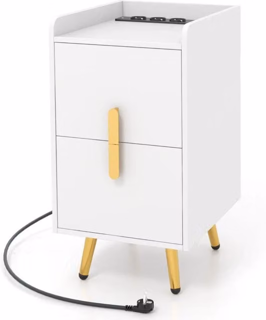 Comodino con presa di corrente dimensioni 40 x 32 x 60 cm design moderno ed elegante realizzato in MDF bianco 20_0013927