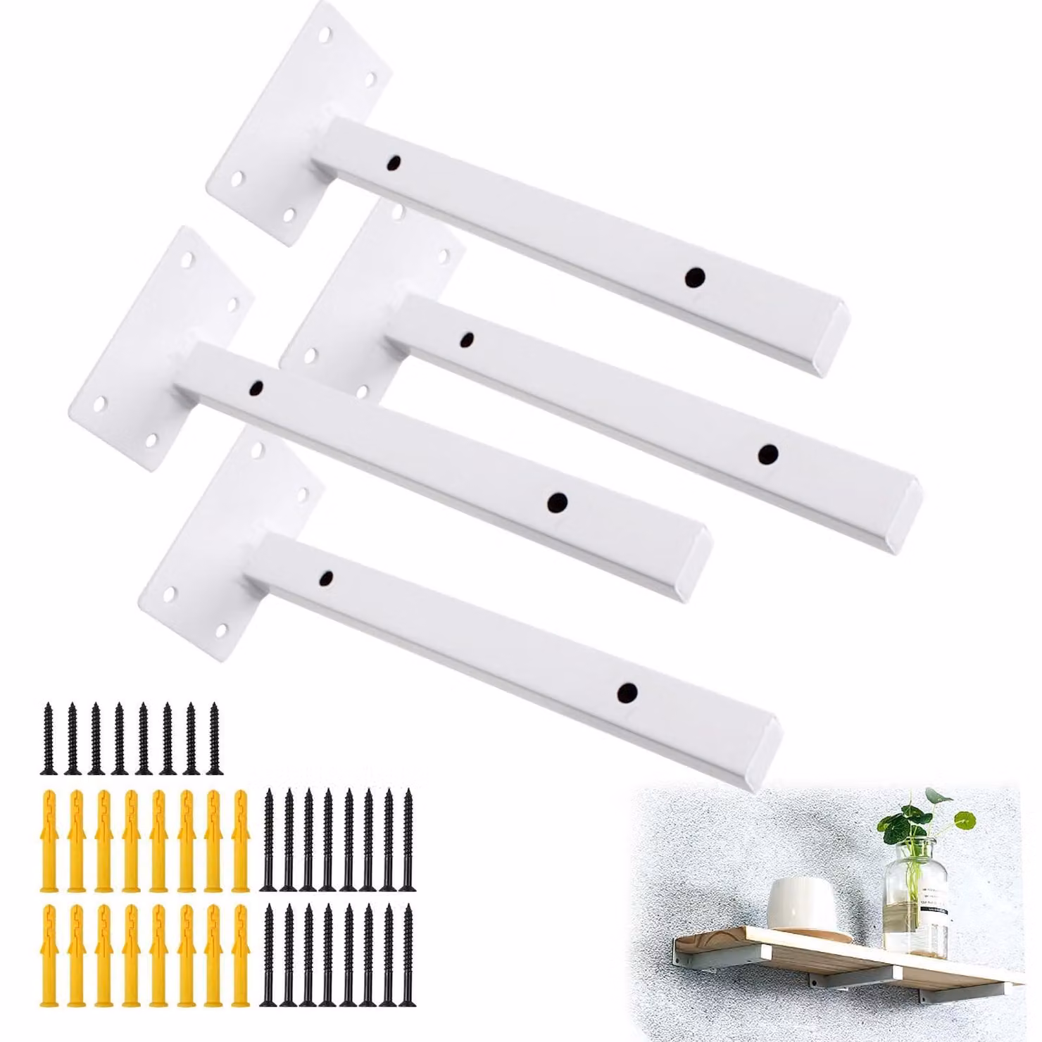 Set di 4 supporti robusti per mensole da parete, lunghezza 25 cm