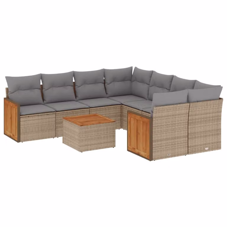 Set Divano da Giardino 9 pz con Cuscini Beige in Polyrattan