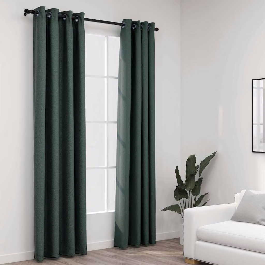 Set di 2 tende oscuranti vidaXL con effetto lino e occhielli, colore verde, L: 140 cm, H: 225 cm
