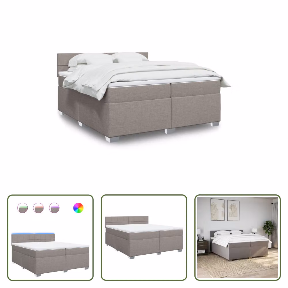 The Living Store Letto a molle con materasso Taupe 200x200 cm in tessuto