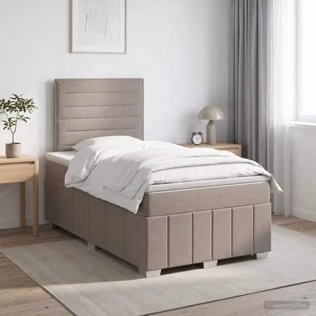 Letto box spring con materasso a molle insacchettate vidaXL in tessuto beige L/P: 120 x 200 cm