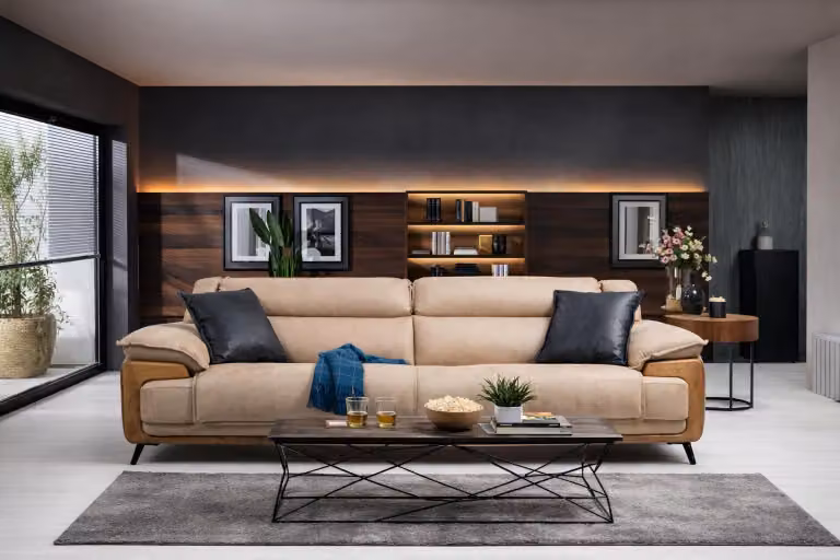 Hellbeiger Polster 3-Sitzer Exklusive Textilsofas Wohnzimmer 3-er