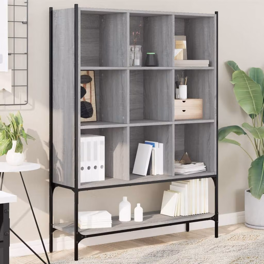 Libreria moderna vidaXL in legno e metallo Grigio, L 102 cm x P 30 cm x H 141,5 cm