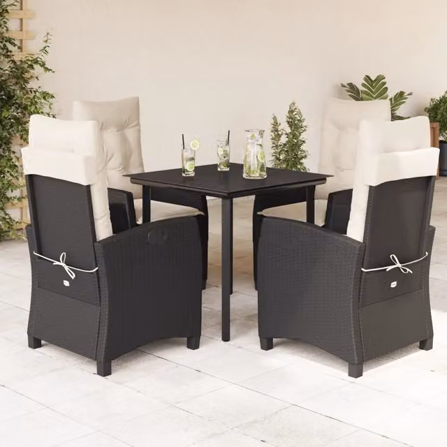 Set da pranzo da giardino moderno vidaXL in metallo nero e vetro con 5 pezzi