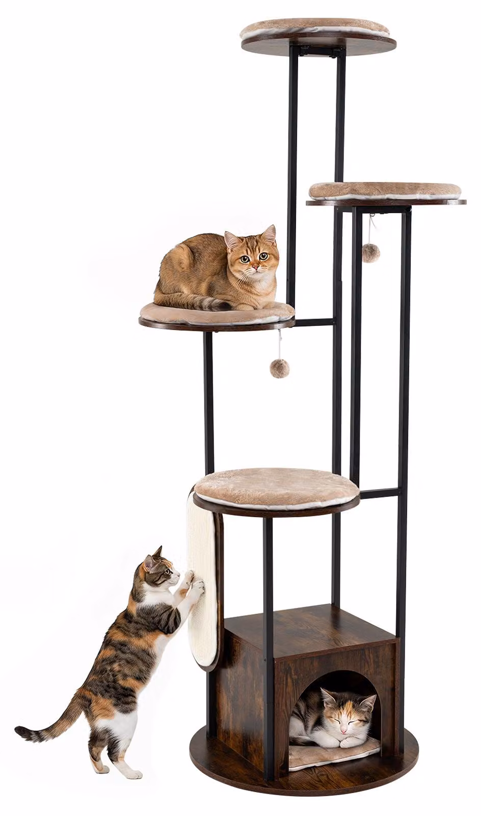 COSTWAY Katzenbaum 183cm: Tiragraffi per gatti con 4 piattaforme, casetta per gatti, 2 pannelli in sisal per graffiare, 2 giocattoli appesi e sistema di sicurezza anti-ribaltamento. Tiragraffi per gatti, accessori per gatti