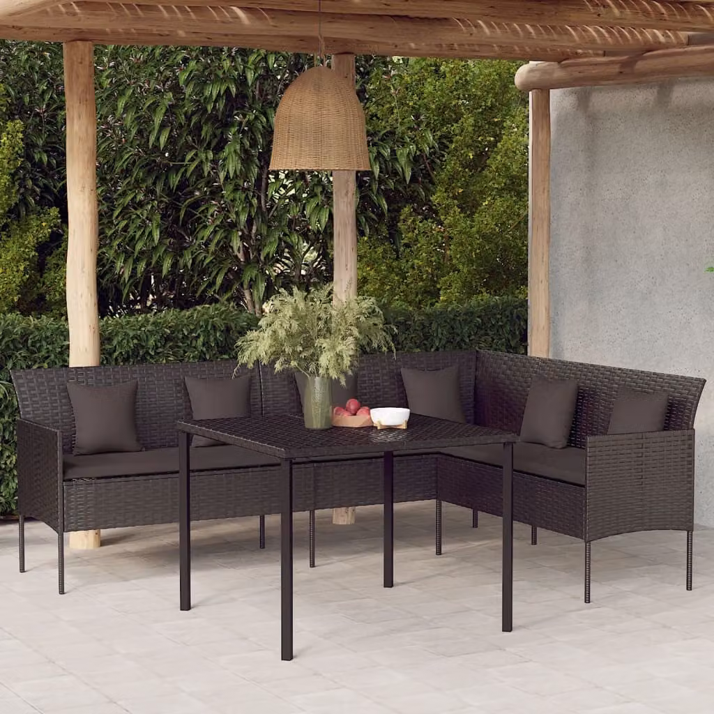 The Living Store Set da pranzo da giardino a 2 pezzi con cuscini in poly rattan nero