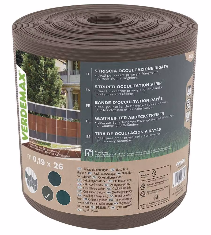 Verdemax Striscia Occultazione Rigata 0,19x26 m Marrone - Privacy e Frangivento