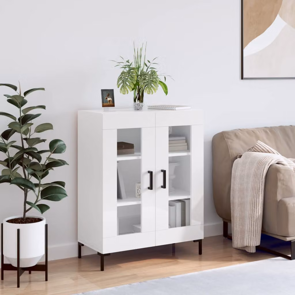 Credenza vidaXL in legno e metallo bianco lucido L: 69,5 cm, P: 34 cm, H: 90 cm