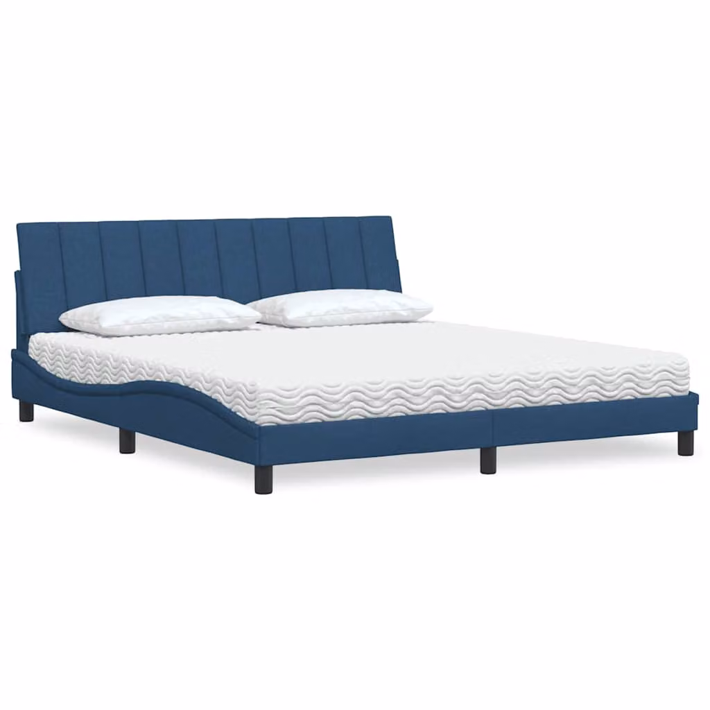 Letto con Materasso Hanko vidaXL in Tessuto Blu e Bianco L/P/H: 180 x 200 x 185 cm – 1