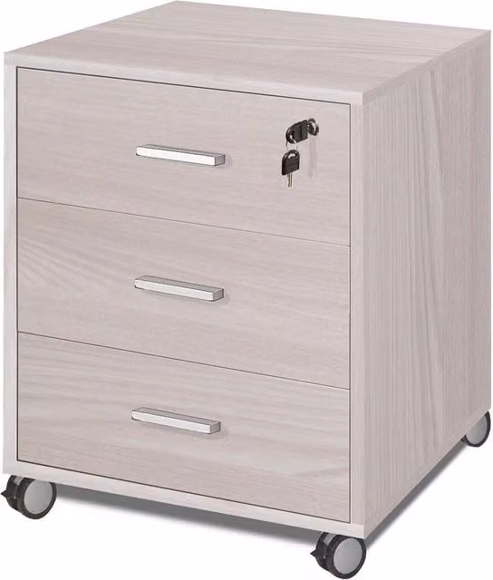 Cassettiera con 3 cassetti Sarmog in finitura olmo chiaro e beige H70 x L50 x P41 cm