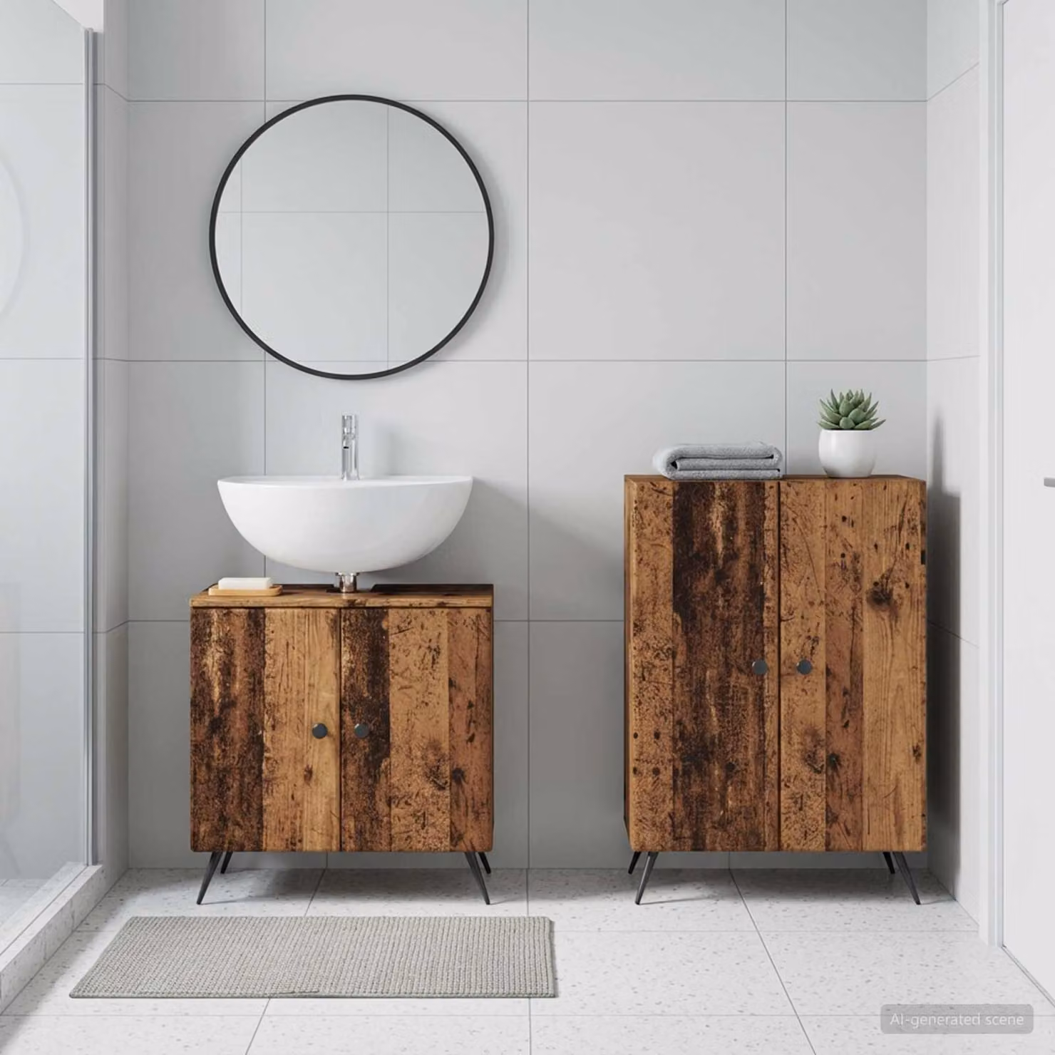 Set di mobili da bagno vidaXL BREDA composto da base lavabo e mobile laterale in legno color marrone antico