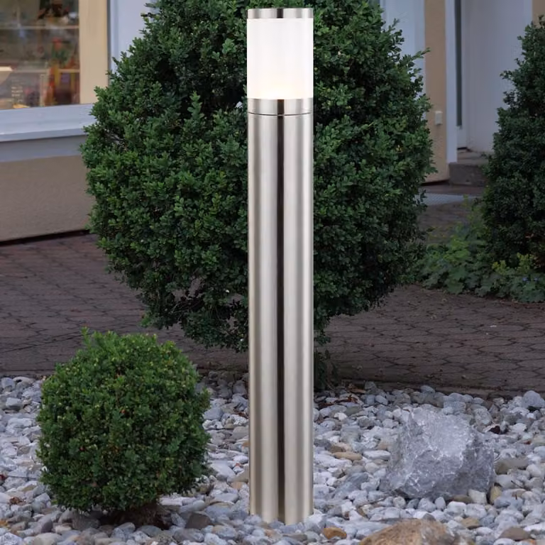 Lampada da terra, acciaio inossidabile argentato, plastica opale, altezza 80 cm